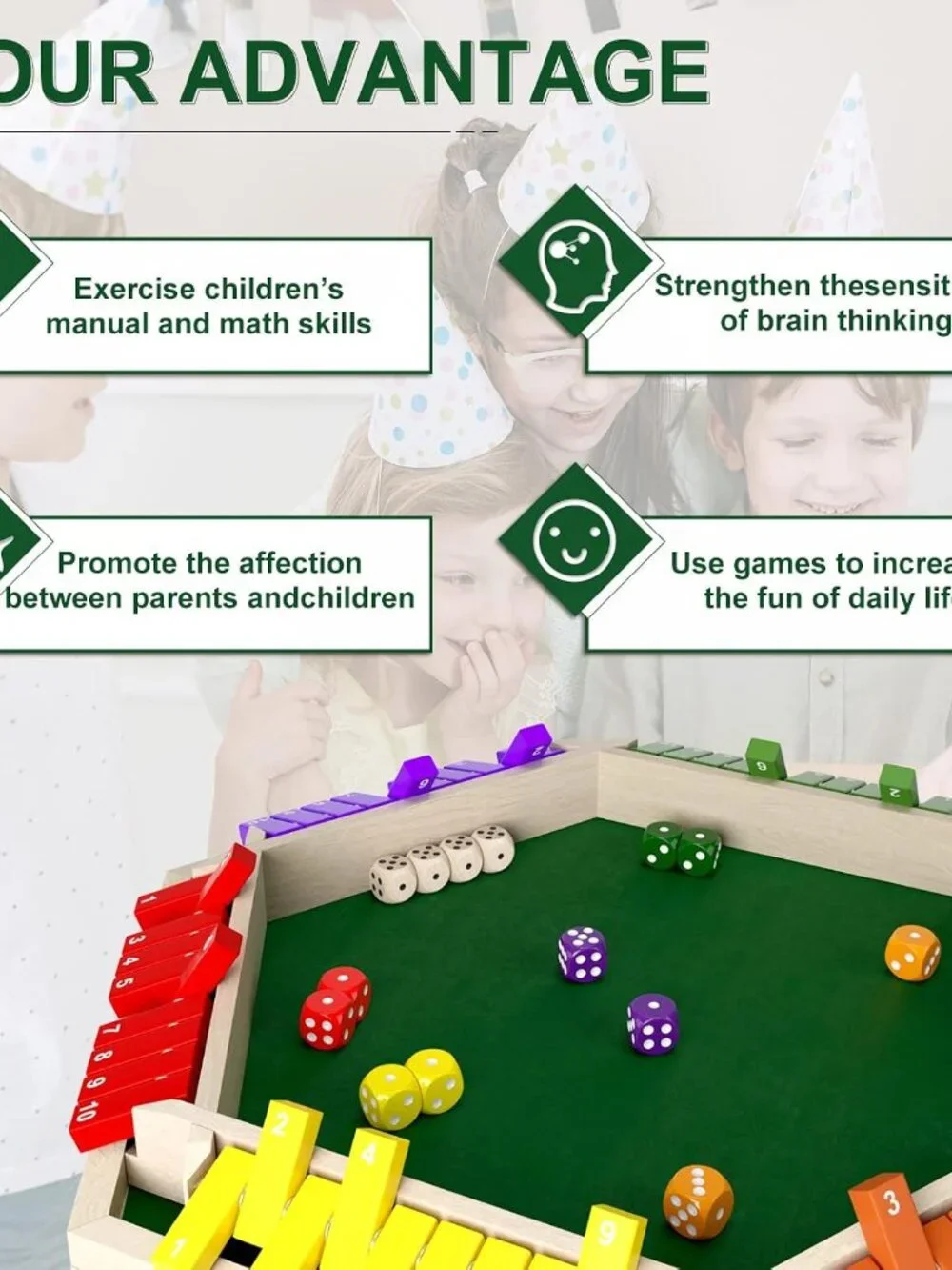 Shut the Box Dice Game for 2-6 Players – Wooden Family Board Game, Classic Table